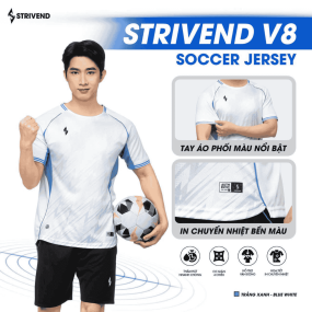 Bộ Quần Áo Bóng Đá Strivend V8 Trắng Xanh