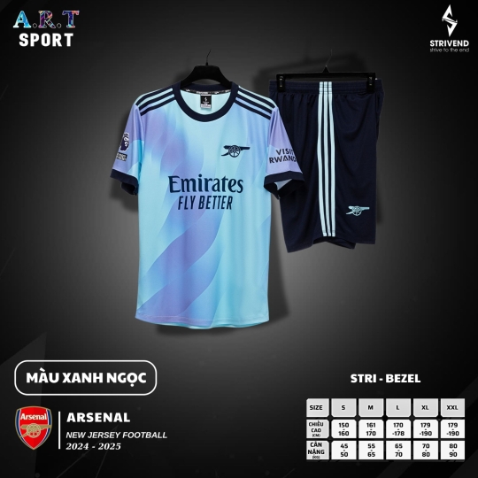 Quần Áo Đá Banh STRIVEND ARSENAL - Chất Vải Xịn Thoáng Mát, Nam Nữ Mặc Đều Đẹp, Co Giãn Thấm Hút