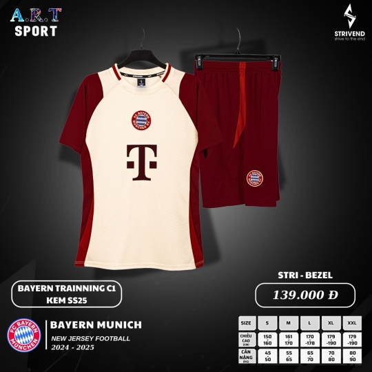 Bộ quần áo bóng đá BAYERN KEM logo THÊU vải thun mè cao cấp loại I Top Sport