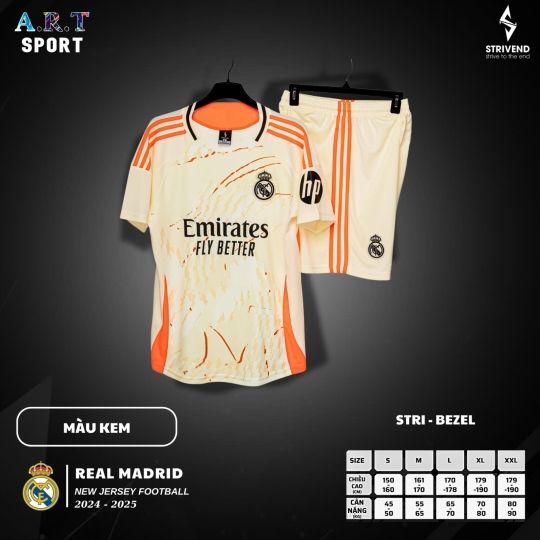 Quần Áo Đá Banh STRIVEND REAL MADRID  Chất Vải Xịn Thoáng Mát,Co Giãn Thấm Hút Mồ Hôi Tốt