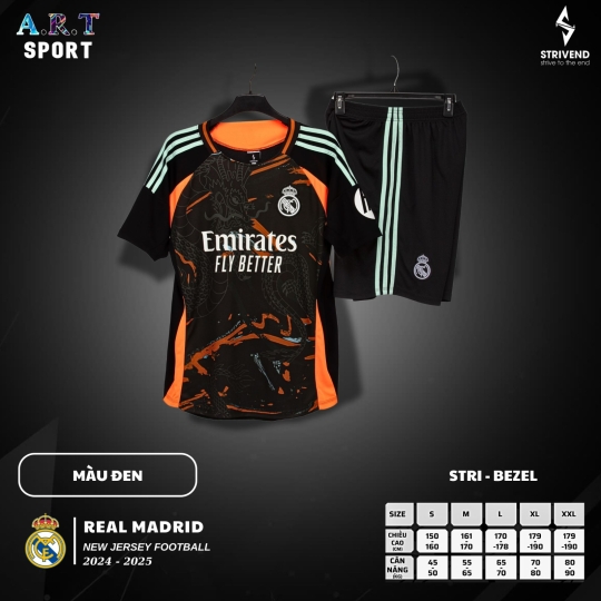 Quần Áo Đá Banh STRIVEND REAL MADRID  Chất Vải Xịn Thoáng Mát,Co Giãn Thấm Hút Mồ Hôi Tốt