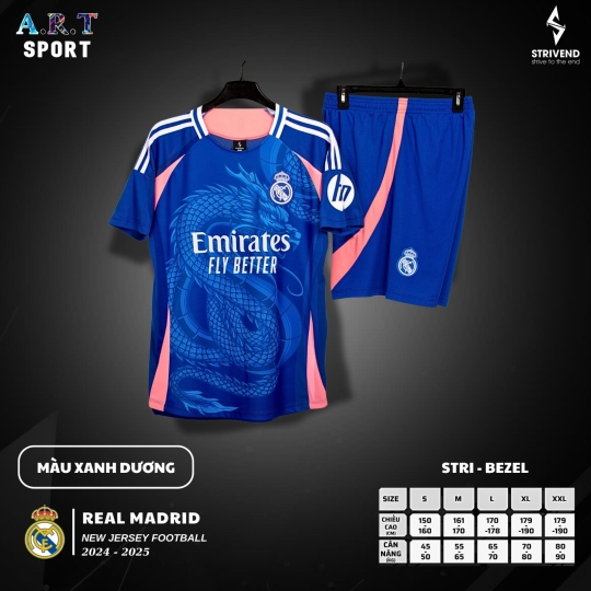 Quần Áo Đá Banh STRIVEND REAL MADRID  Chất Vải Xịn Thoáng Mát,Co Giãn Thấm Hút Mồ Hôi Tốt