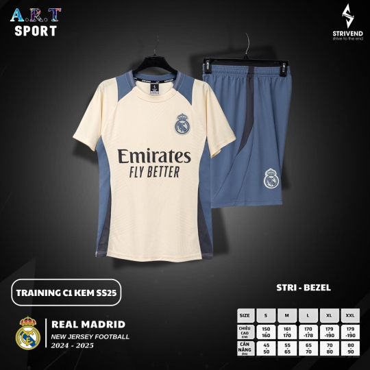 Quần Áo Đá Banh STRIVEND REAL MADRID  Chất Vải Xịn Thoáng Mát,Co Giãn Thấm Hút Mồ Hôi Tốt