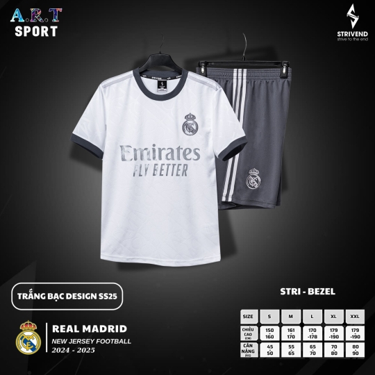 Quần Áo Đá Banh STRIVEND REAL MADRID  Chất Vải Xịn Thoáng Mát,Co Giãn Thấm Hút Mồ Hôi Tốt