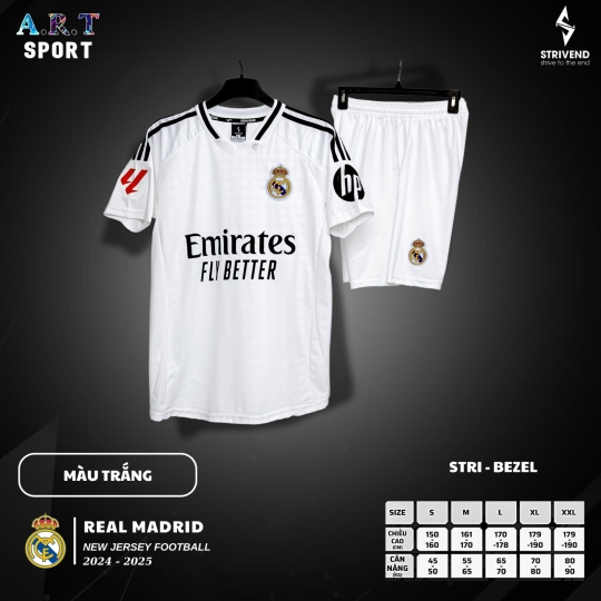 Quần Áo Đá Banh STRIVEND REAL MADRID  Chất Vải Xịn Thoáng Mát,Co Giãn Thấm Hút Mồ Hôi Tốt