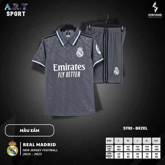 Quần Áo Đá Banh STRIVEND REAL MADRID  Chất Vải Xịn Thoáng Mát,Co Giãn Thấm Hút Mồ Hôi Tốt
