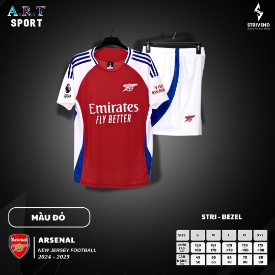 Quần Áo Đá Banh STRIVEND ARSENAL - Chất Vải Xịn Thoáng Mát, Nam Nữ Mặc Đều Đẹp, Co Giãn Thấm Hút
