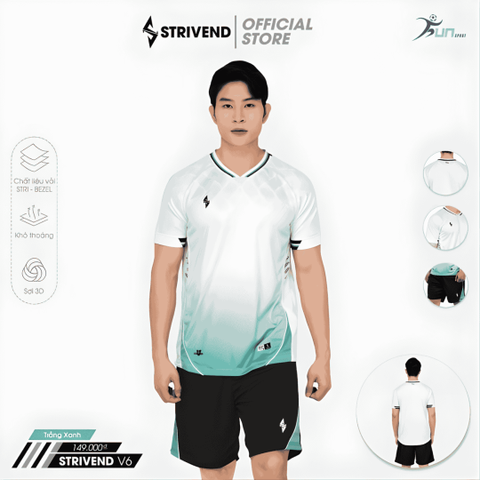 Bộ Quần Áo Bóng Đá Strivend V6 Trắng Xanh