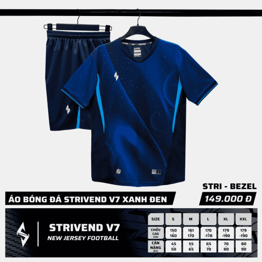 Bộ Quần Áo Bóng Đá Strivend V7 Galaxy Xanh Đen