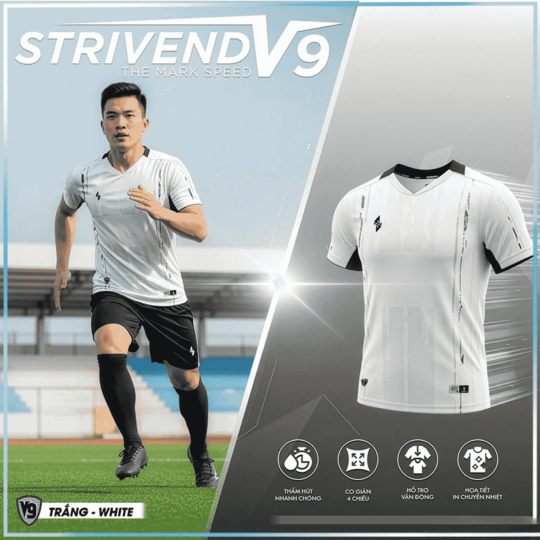 Bộ Quần Áo Bóng Đá Strivend V9 Trắng